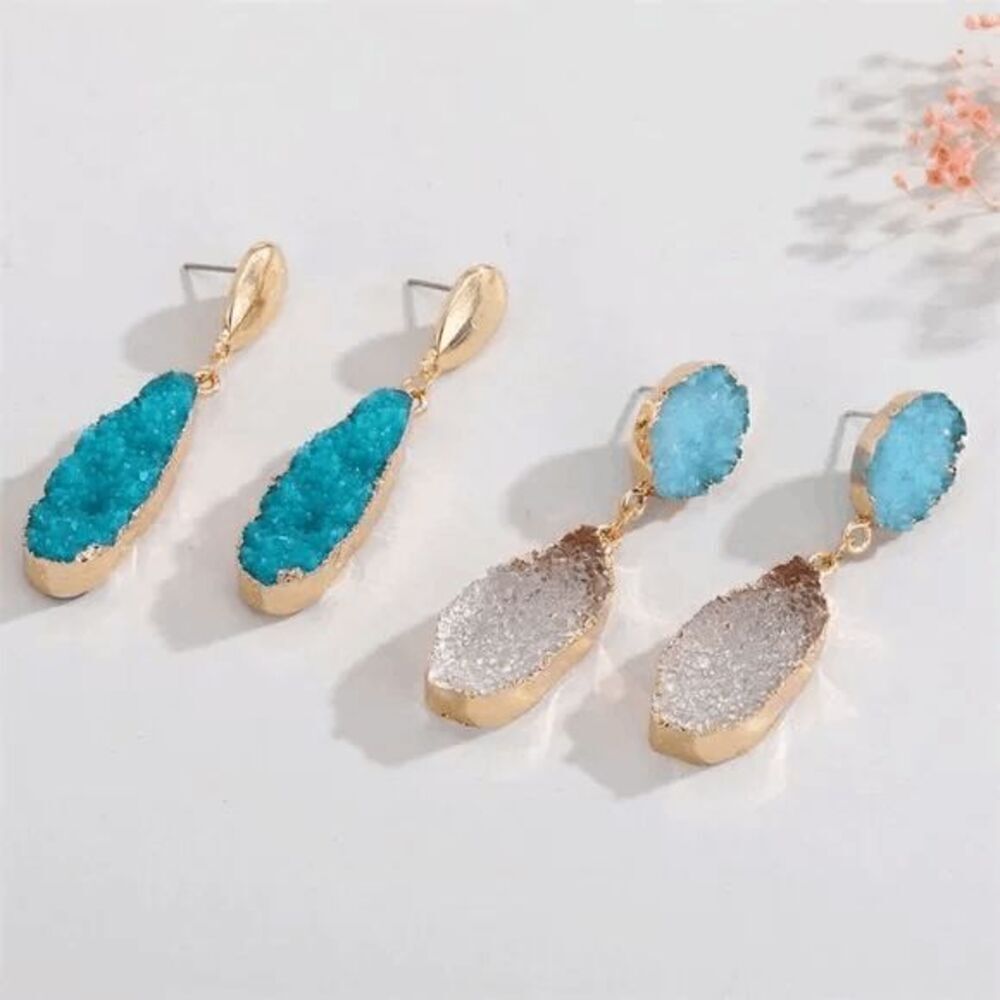 Ladies Blue Gold Dangle Faux Fashion Earrings - Picture 4 of 5